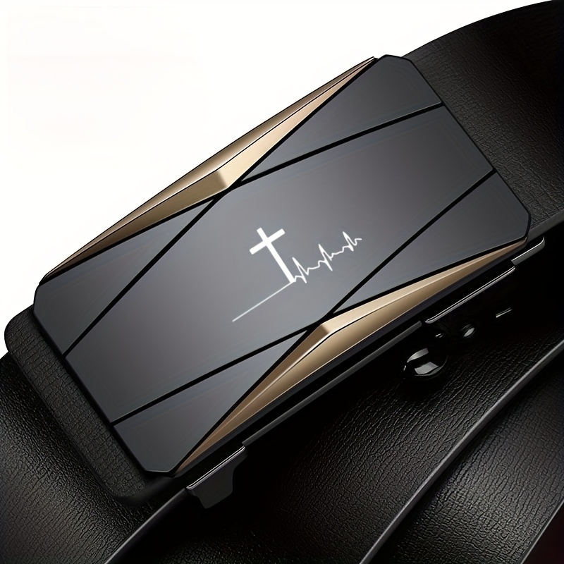 Men's Cross Pattern Faux Leather Belt with Automatic Buckle