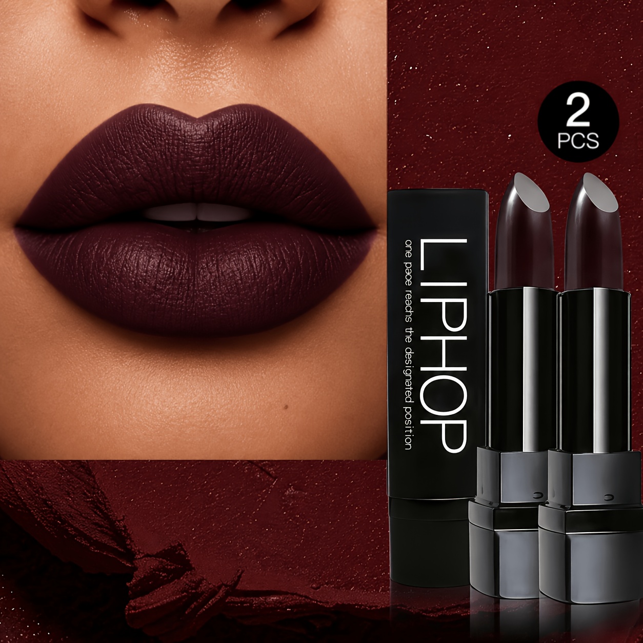 TEMU 2pcs Matte Lipstick Set, Berry Plum & Chocolate Brown, Long , Creamy Texture, Hydrating Smooth Application, Rich, Natural Look, Valentine's Day