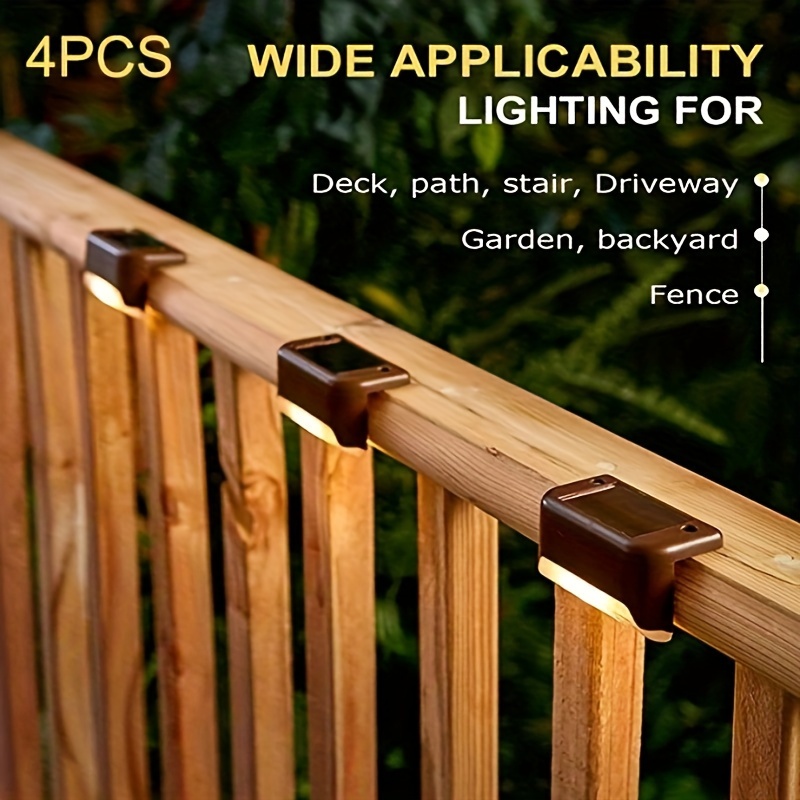 

4pack Led Solar Deck Lights Waterproof For Outdoor Stairs, Step, Fence, Railing, Yard And Patio (warm White)
