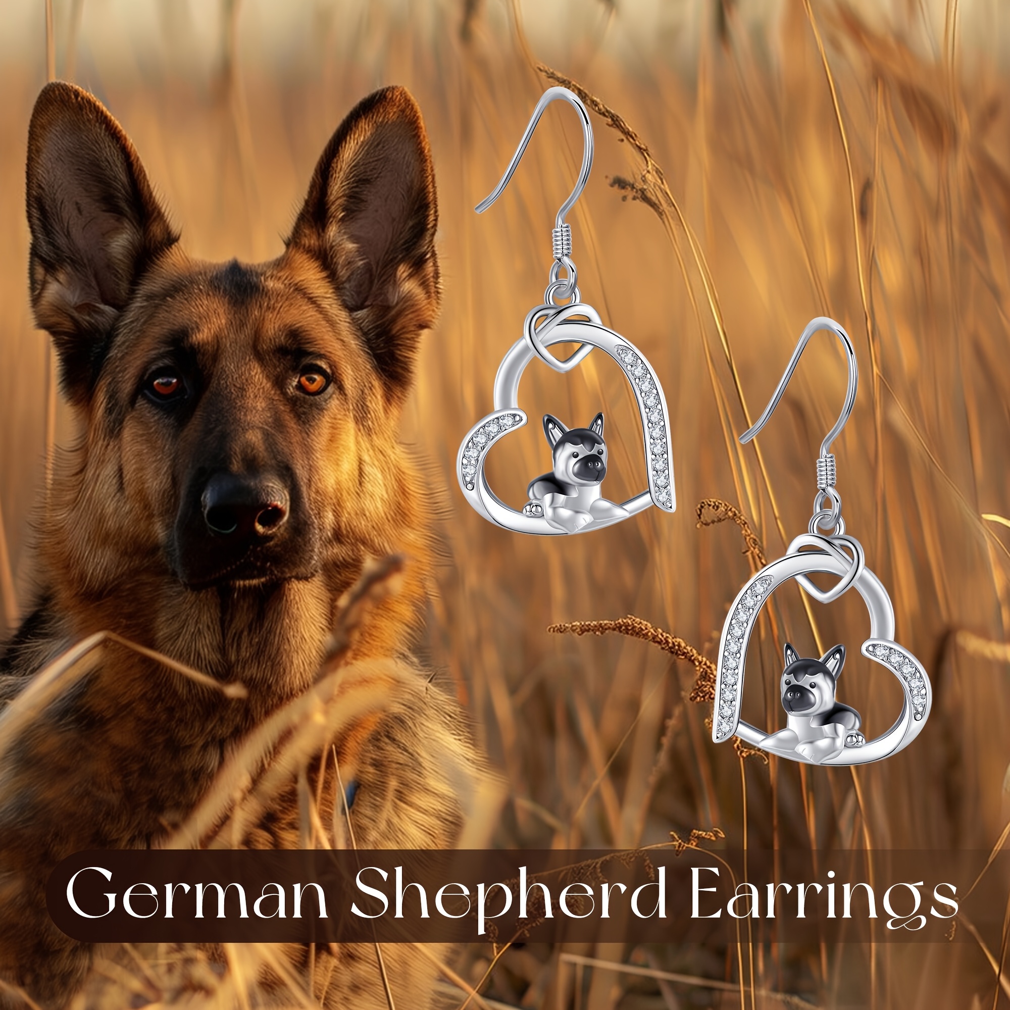 Women's S925 Sterling Silver Dog Earrings for German Shepherd Lovers