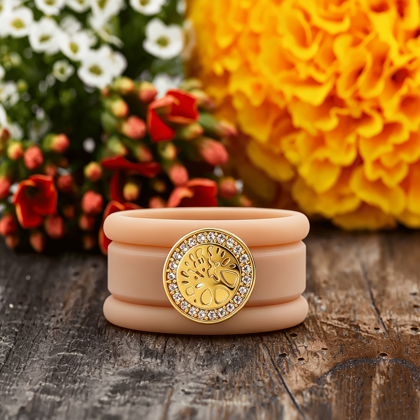 3pcs 14K Golden Plated Khaki Silicone Rings Set