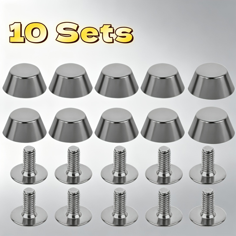 TEMU 10 Sets Bucket-shaped Bag Feet Rivets, 10pcs Round Head Stud Caps With 10pcs Screws, Metal Purse Feet Bottom Protector Spikes, Screw-on Handbag