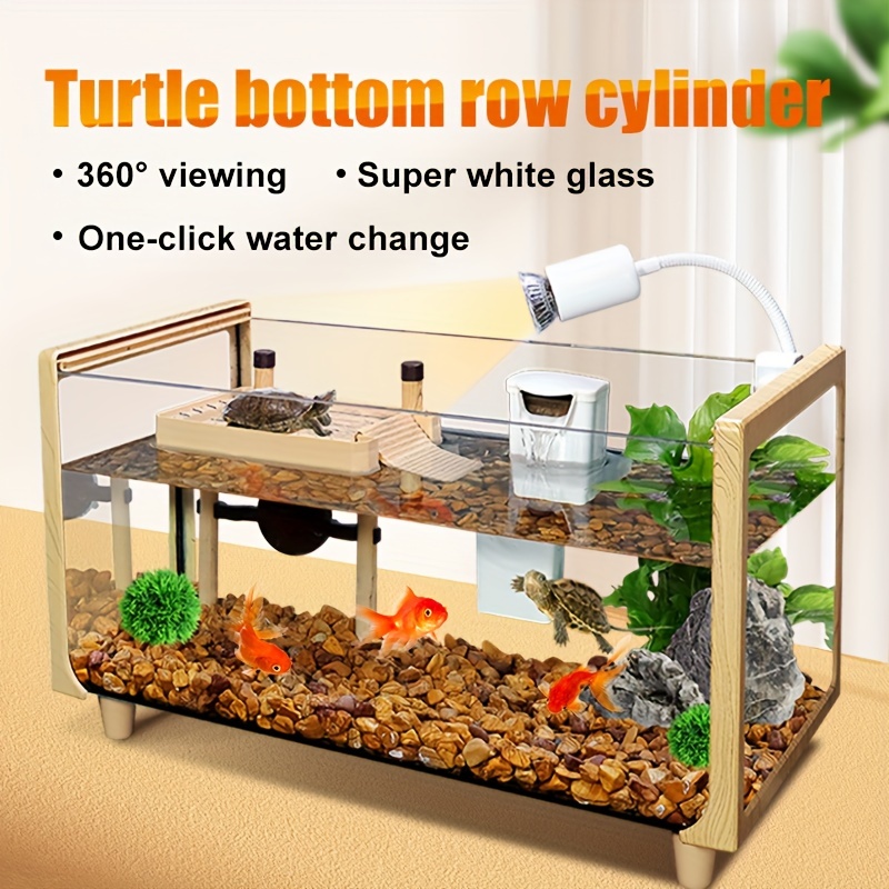 Living Room Desktop Small Mini Creative Fish Tank Aquarium Super White  Glass Gold Fish Tank Ecological Self-circulating Water