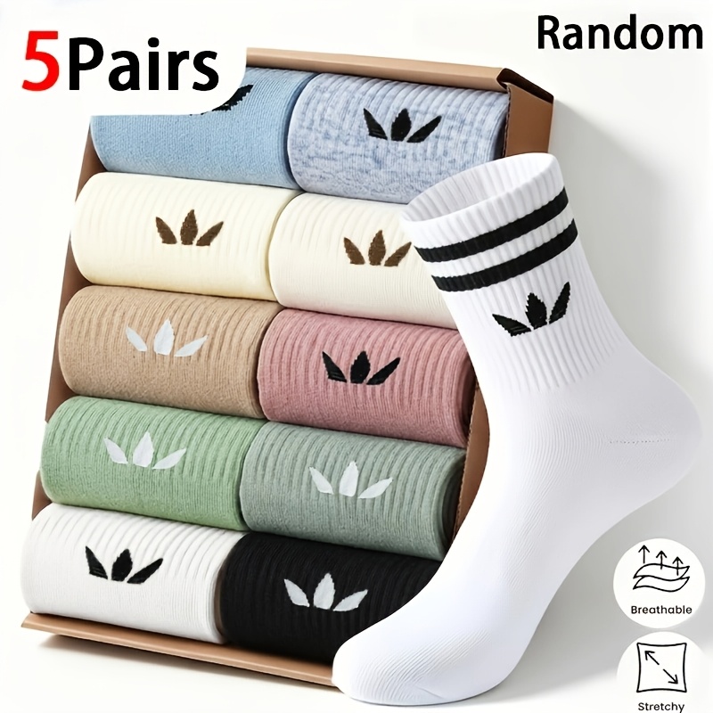 TEMU Juego de 5 pares de calcetines casuales aleatorios para mujer, calcetines transpirables y cómodos pantorrilla, calcetines para mujer para toda