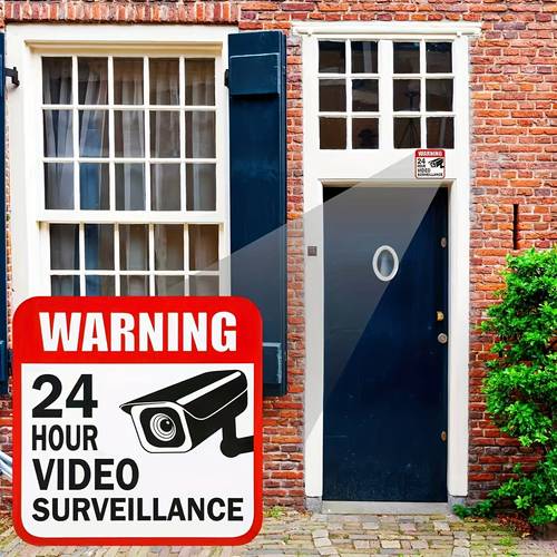 4pcs security warning stickers compatible for shops stores home 3 93 inch security decals with alarm system stickers deterrent signage for doors panels peel stick application no tools