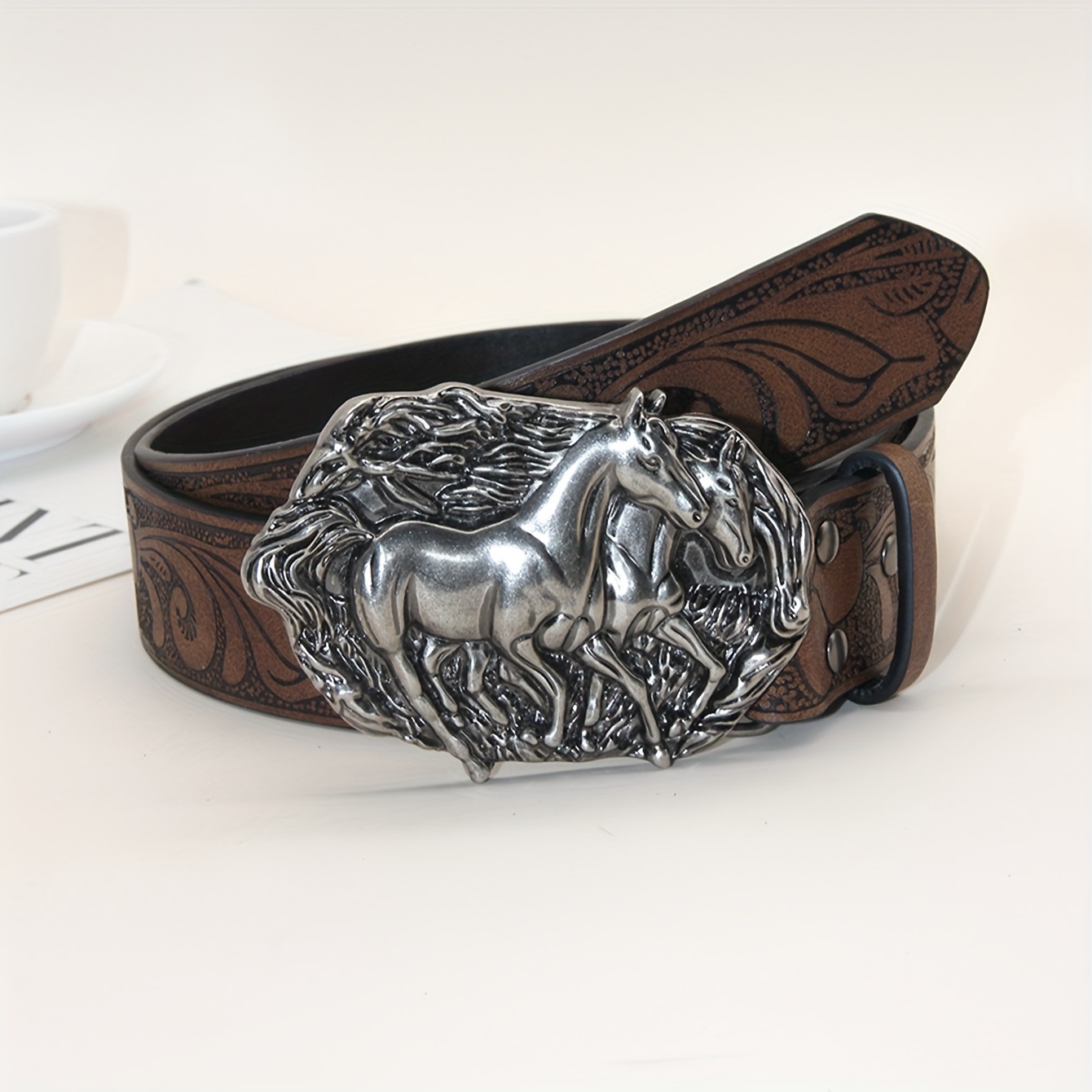 1pc Women\'s Western Cowgirl Style Pu Belt With Horse Head Buckle Rebellious Rose | Accessories | Pc Womens Western Cowgirl  main image 4