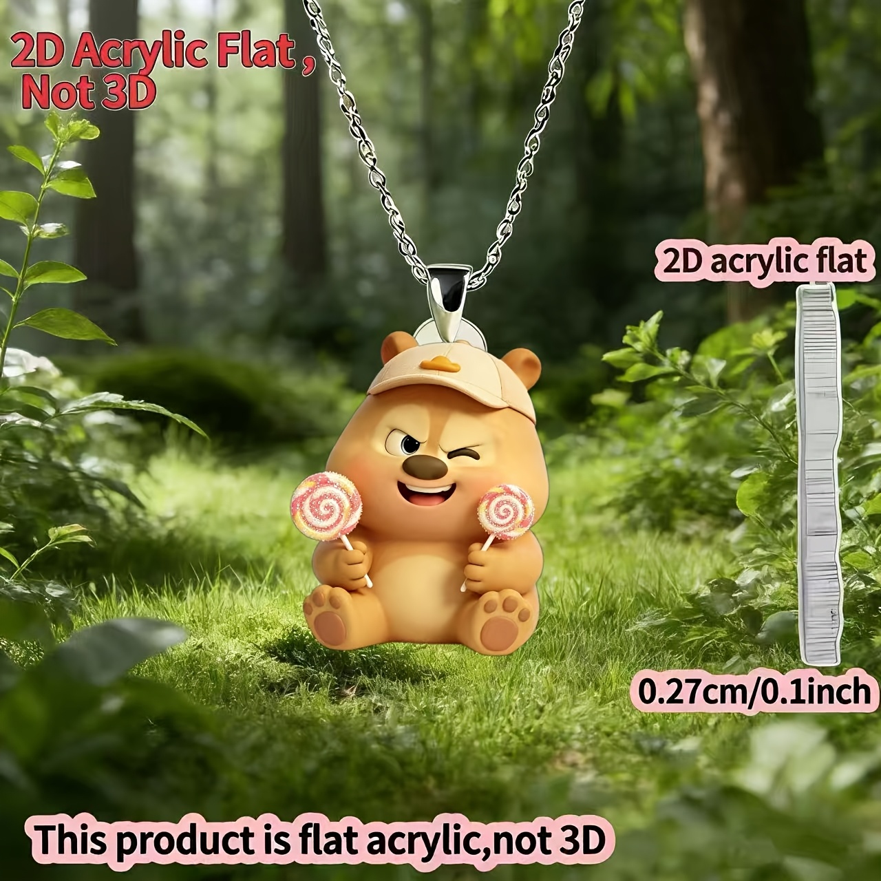 Women's 2D Acrylic Lollipop Bear Pendant Necklace, Gift for Her