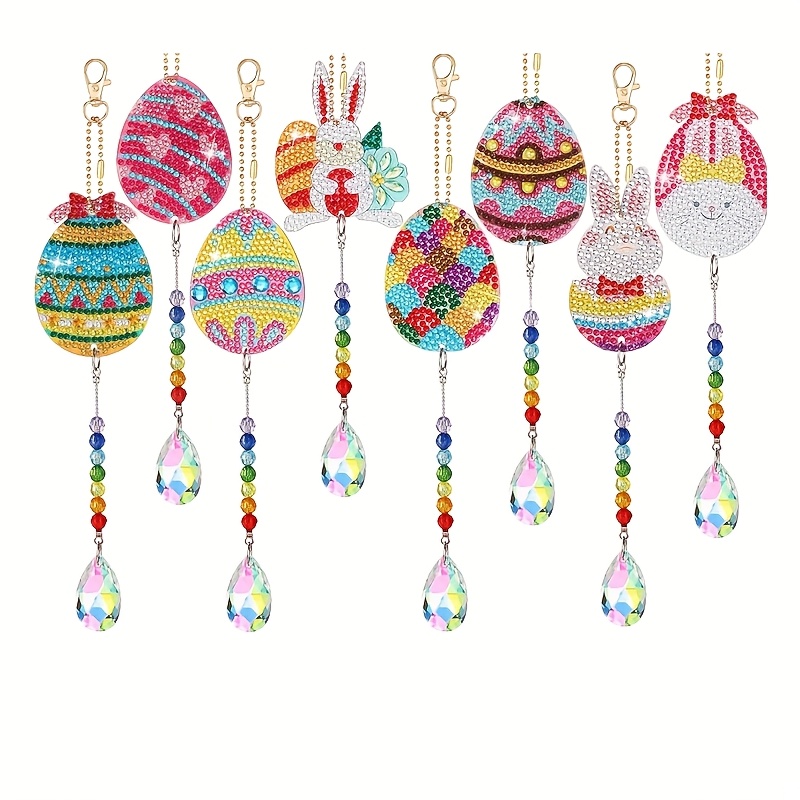 8pcs Easter Diamond Painting Suncatcher Diy Easter Wind Chime Kit, Catcher Hanging Rabbit Ornament For Kids
