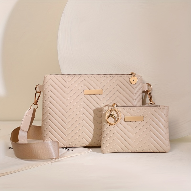 Image of Casual Easy Versatile Wavy Embroidery Two-piece Set With Minimalist Hardware, Crossbody Bag And Shoulder Bag