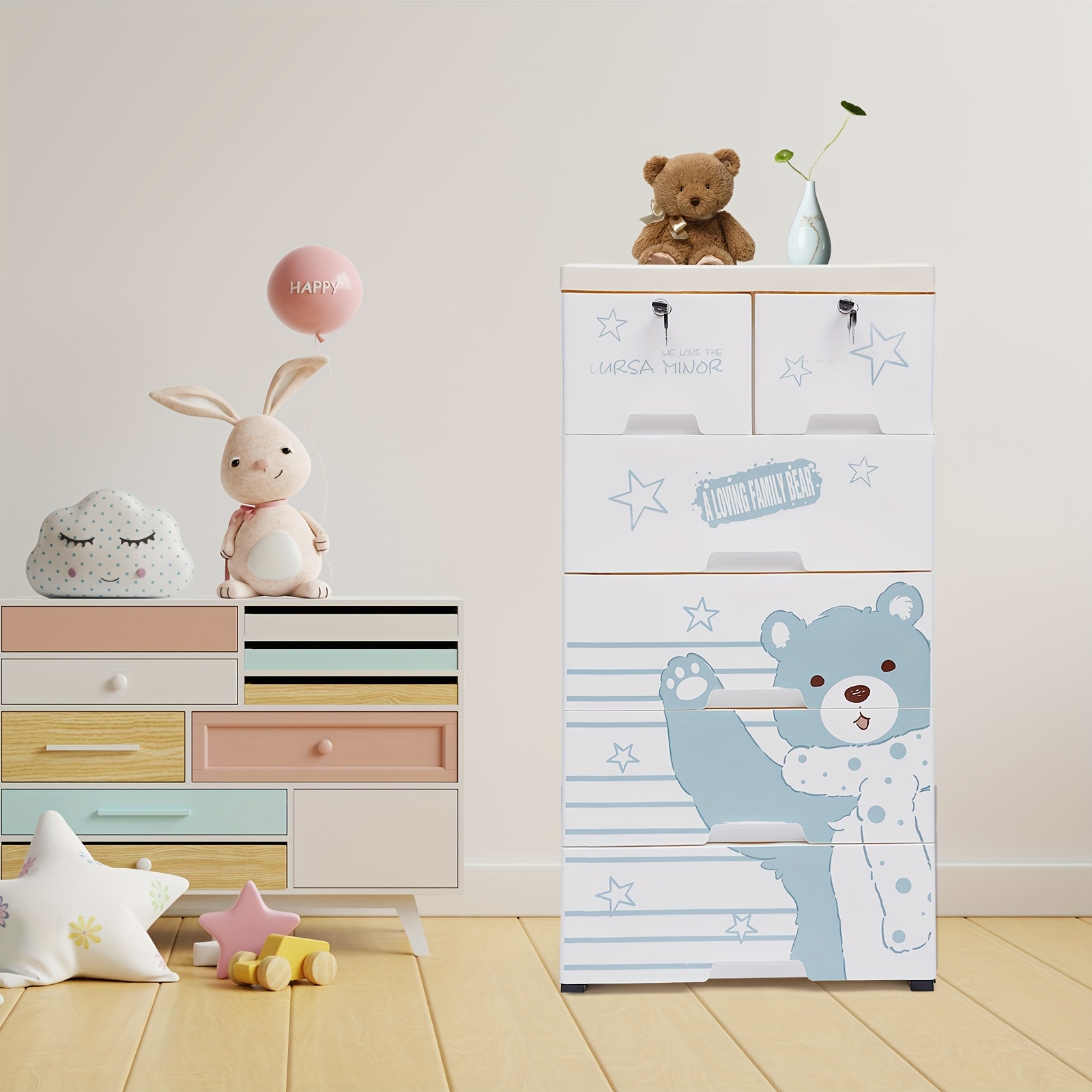 

5 Layers Polar Bear Closet 6drawers Tall Dresser Organizer Dolls Storage Cabinet