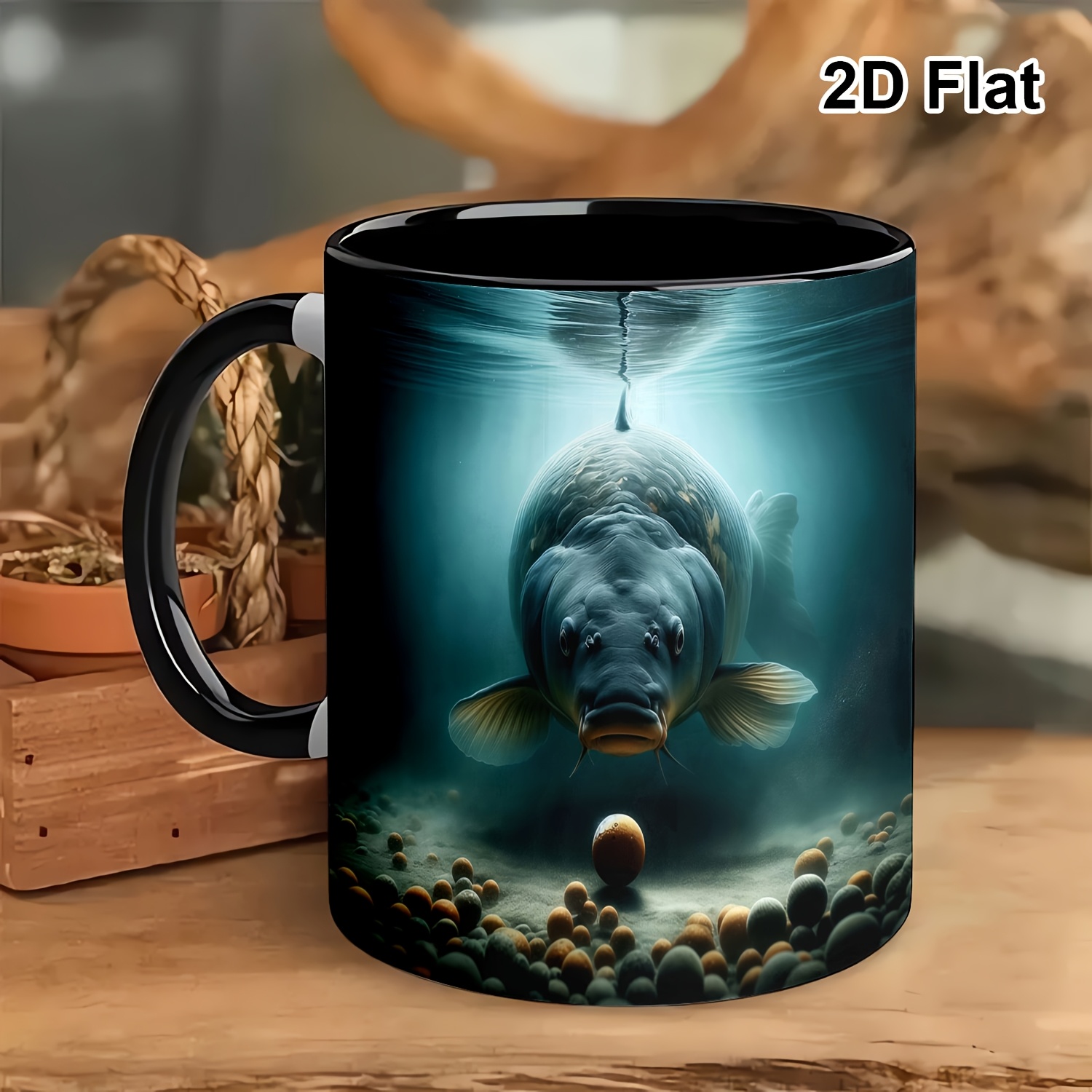 Image of 1pc Creative Heat Sensitive Color Changing Mug, 11oz Realistic Carp Fish Pattern Ceramic Coffee Cup, Novelty Gift For Fishing Lovers, Heat Mug For Tea, Milk & Hot Beverages