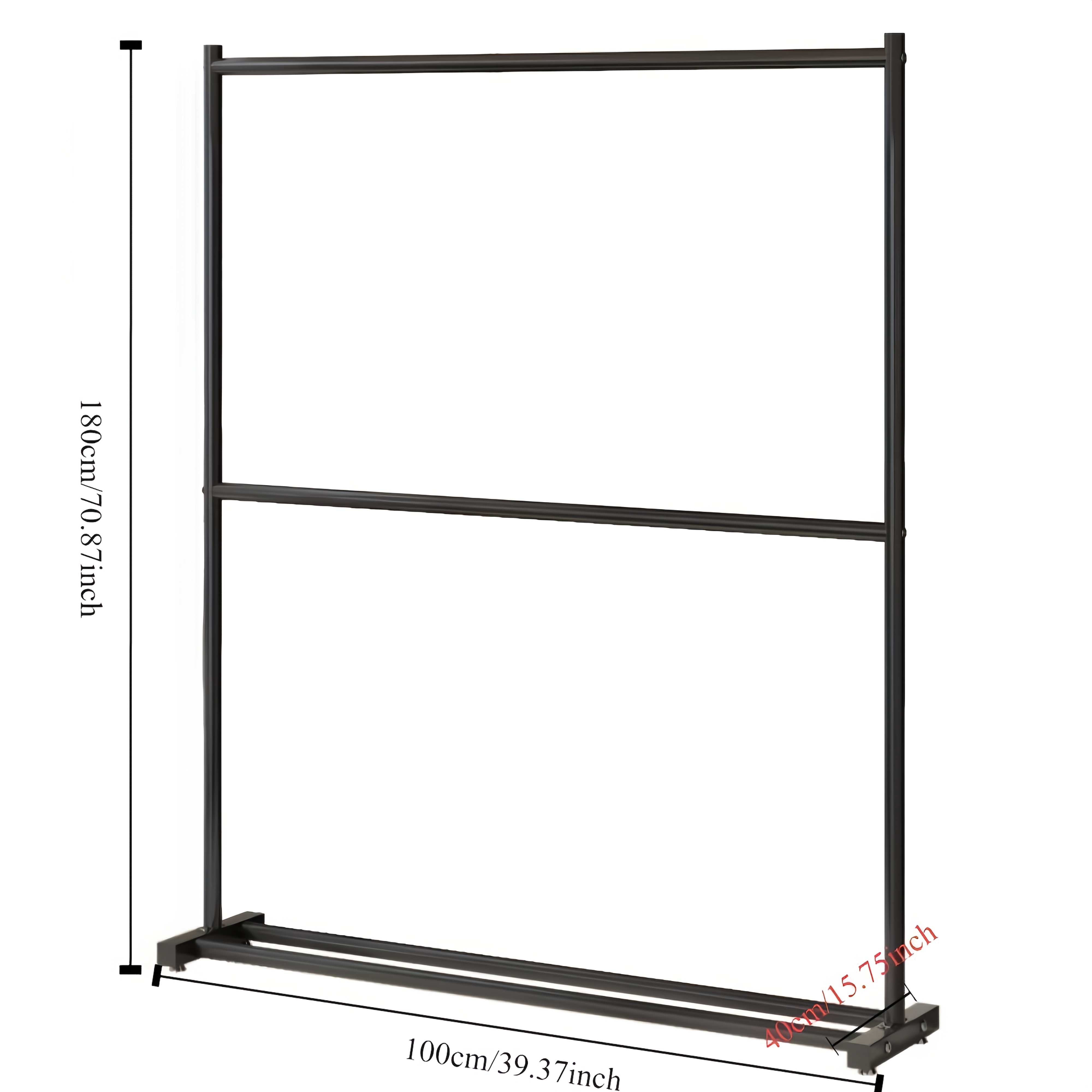 TEMU 1-pack Heavy-duty Metal Double-layer Coat Rack, 60cm Wide X 180cm High, Reinforced   40cm Wide Base, Stable And Anti-tip Design, For Bedroom And