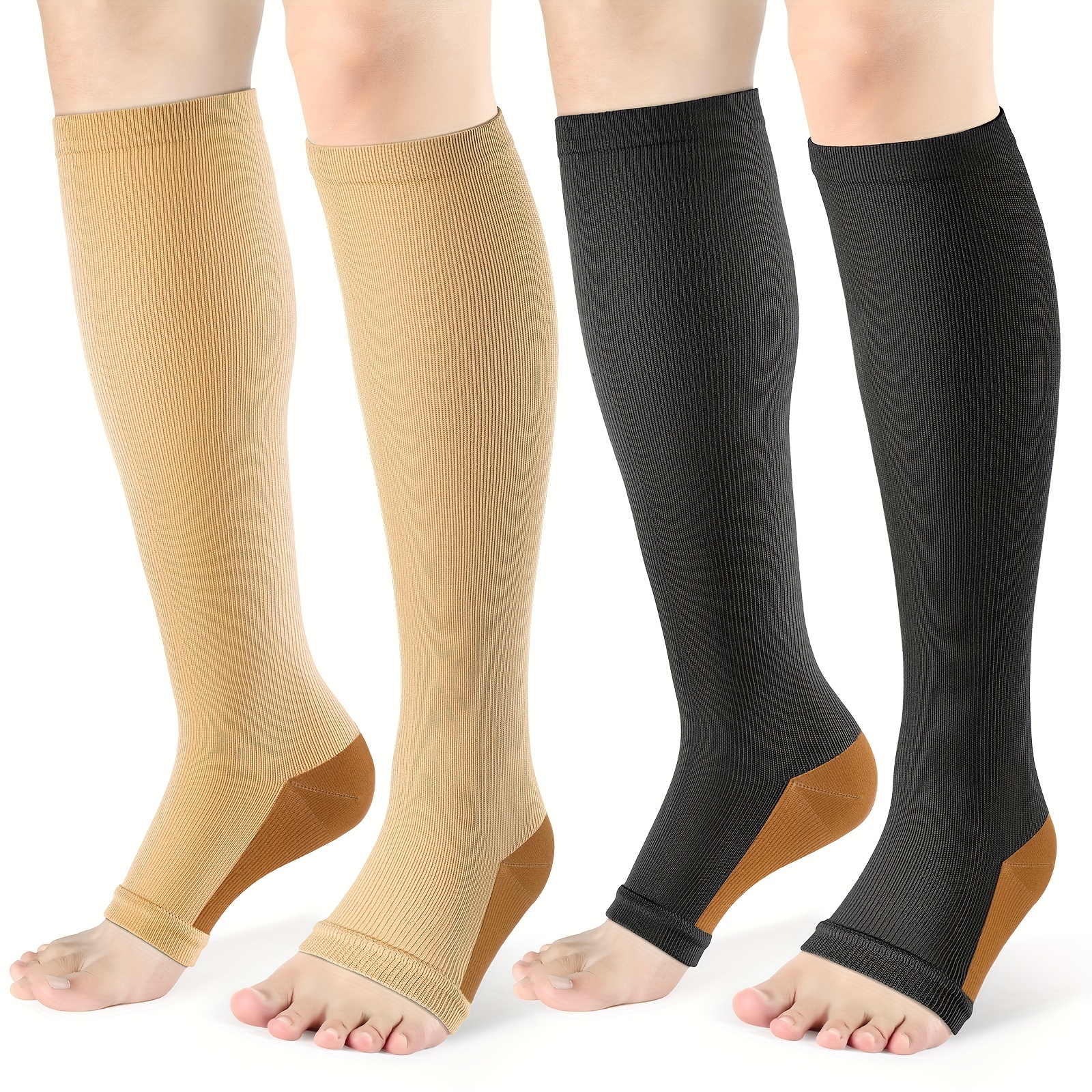 TEMU 2 Paires de Chaussettes de Compression à Bout Ouvert - Chaussettes de Compression Bout pour Femmes et Hommes