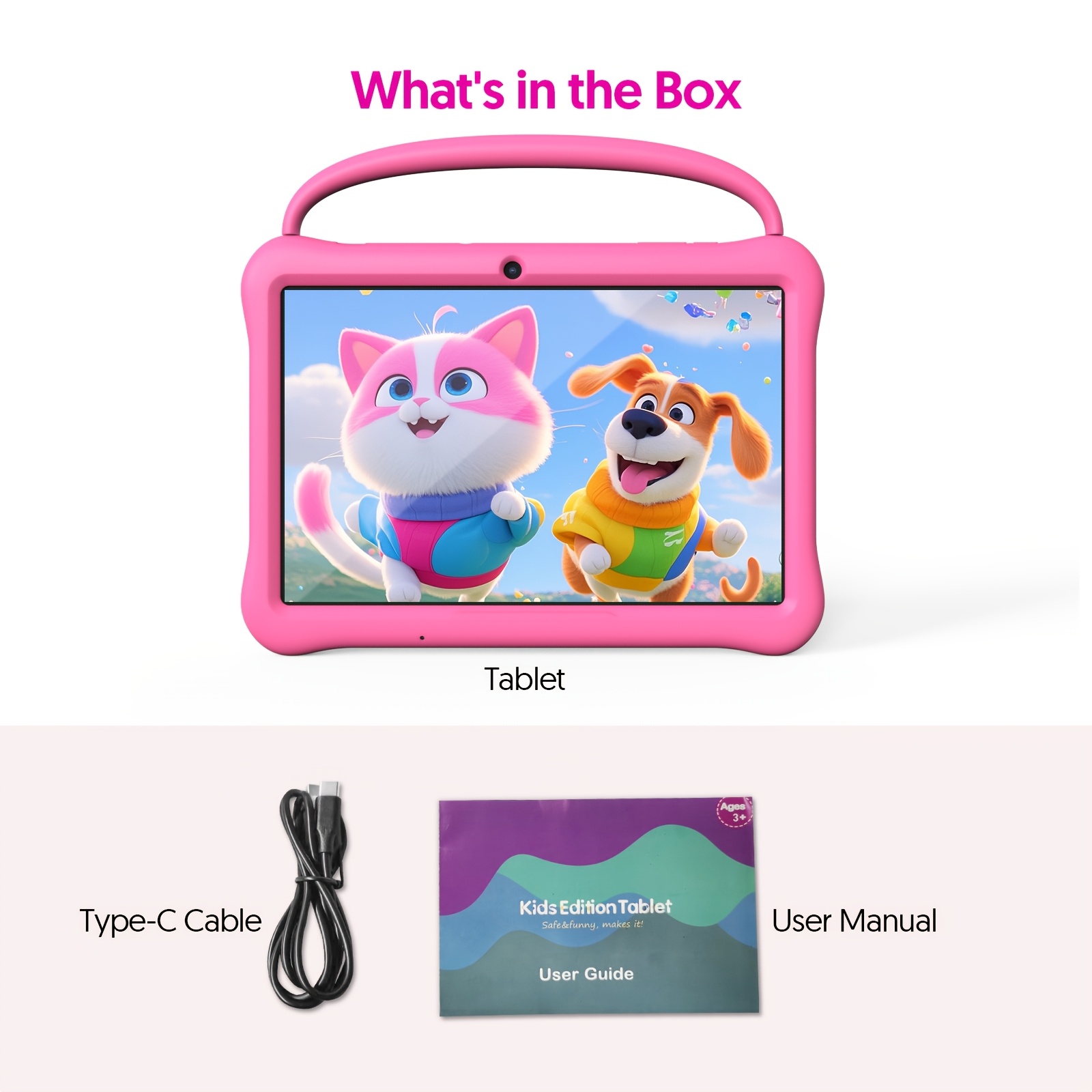 10.1 Inch Tablet, Android 13 Kids Tablet, ATM, 4GB (2+2)RAM, 64GB ROM, Quad Core Processor, 1TB Expandable Memory, 6000 MAh Battery, Dual Camera 2.0MP+8.0MP, 1280*800 HD Touch Screen, Parental Controls, Holiday Gift