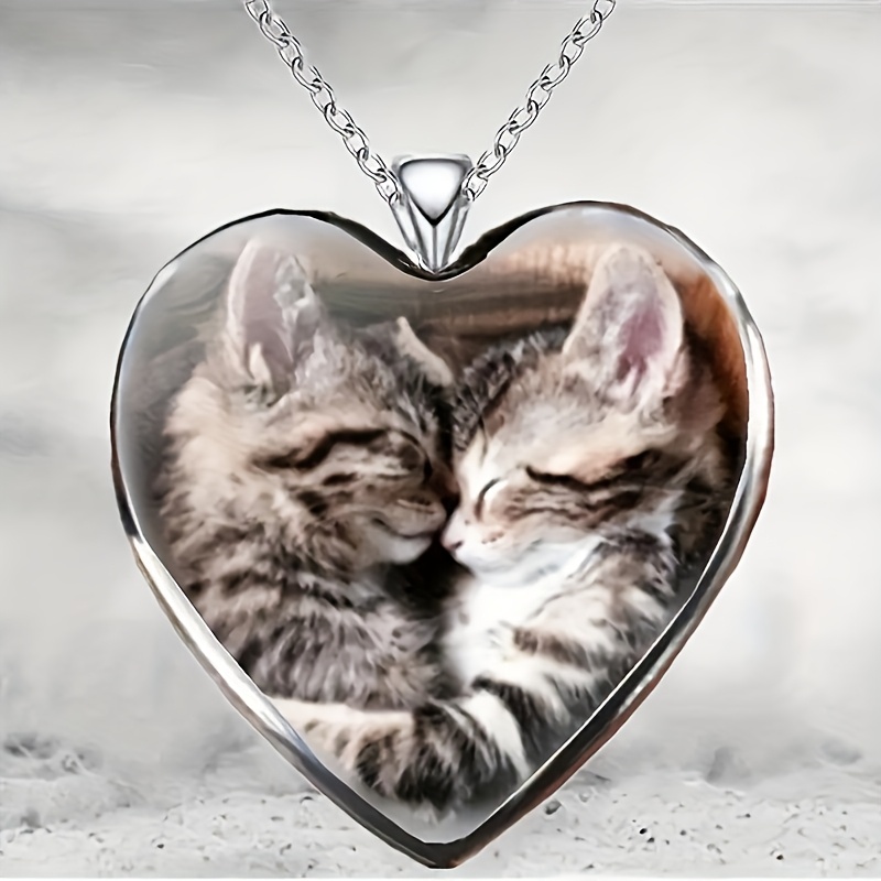 A Creatively Cute Pendant Necklace Featuring A Cat And An Owl, Perfect For A Romantic Gift