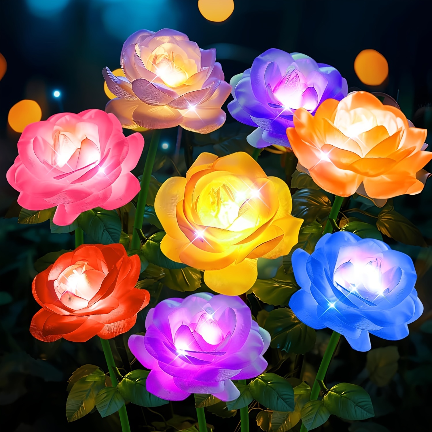 

4pack , 7 Color Changing Rose Solar Lights Outdoor Garden Decor With 20 Blooming Flowers, Solar Powered Outdoor Lights For Outside Yard Patio Garden Decorations