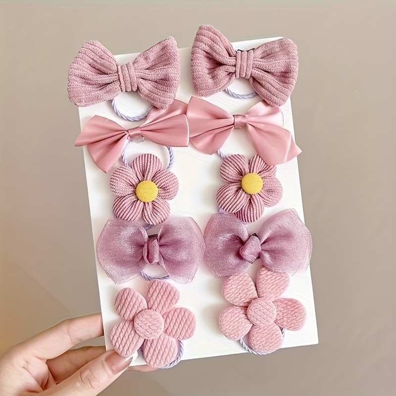 10pcs fabric hair ties set for women cute   with bowknot   elastic hair bands for ponytails non damaging hair rings for teens adults assorted colors details 5