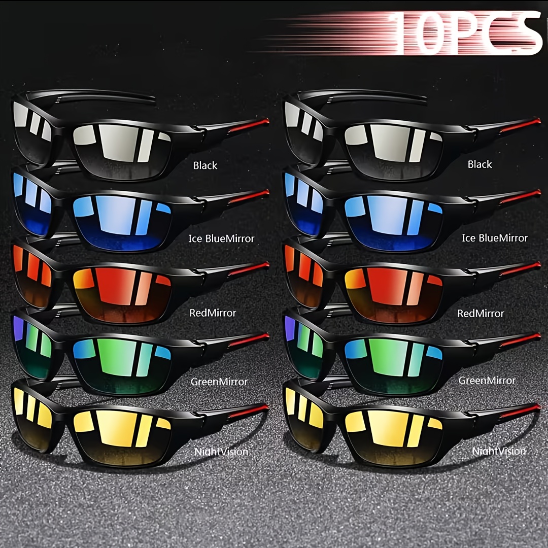 TEMU 10 Pairs Of Fashionable Sports Fashion Glasses, Male And Female Luxury Brand Designer Fashion Glasses, Classic , Driving Sports Fashion Glasses,