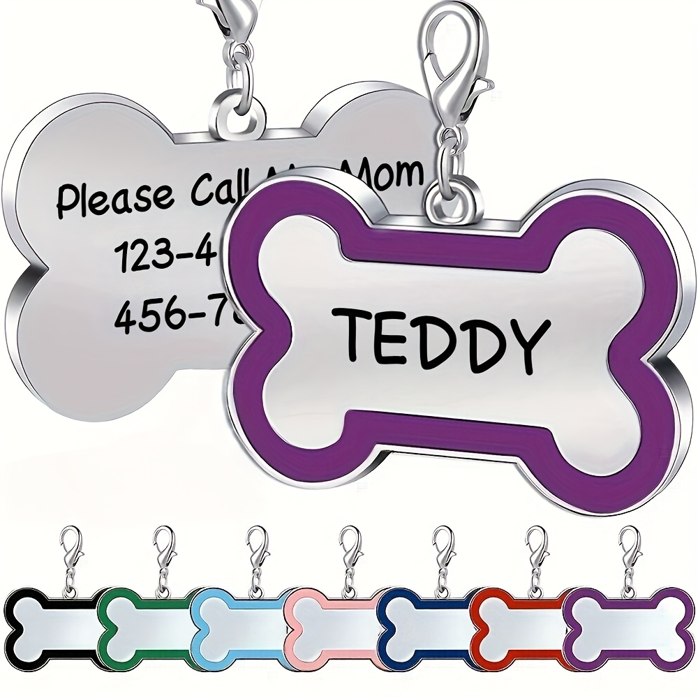 TEMU Personalized Alloy Uncharged Bone-shaped Pet Id Dog Tag, Custom Engraved With Name & Contact , For Dogs, With Gift For Pet Lovers