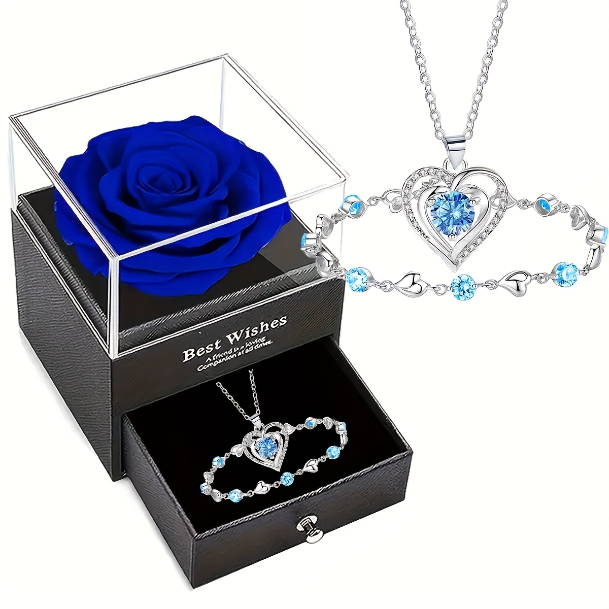 TEMU Caixa de Regalo Rosa Permanente, 2pcs Exquisito y Elegante Collar del y Pulsera de Amor, Conjunto para Mujeres, Mejor Regalo, Uso Diario, de
