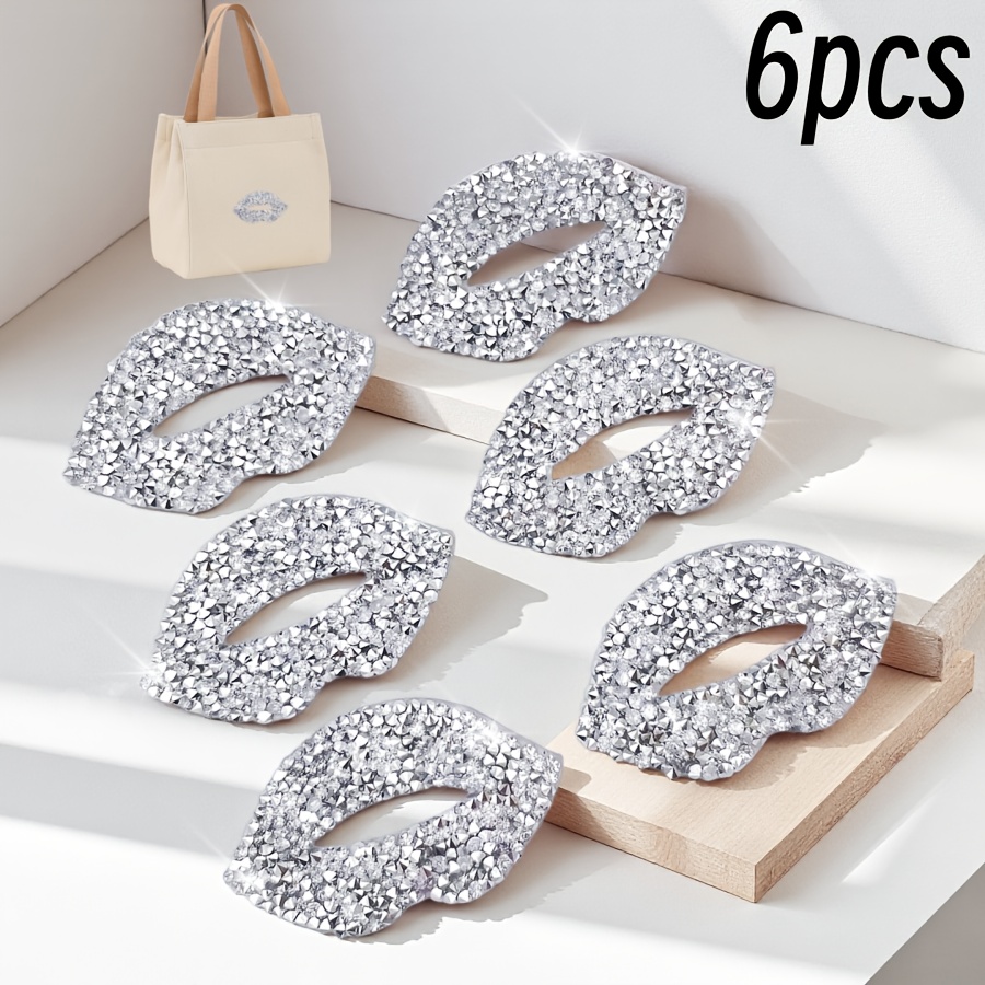 E-shop 6 Stück Glitzernde Strass-Lippen-Patches - Rot & Weiß, Hitzetransfer-Lippen-Glanz-DIY-Applikationen für Kleidung, Hüte, Jacken, , Decken -