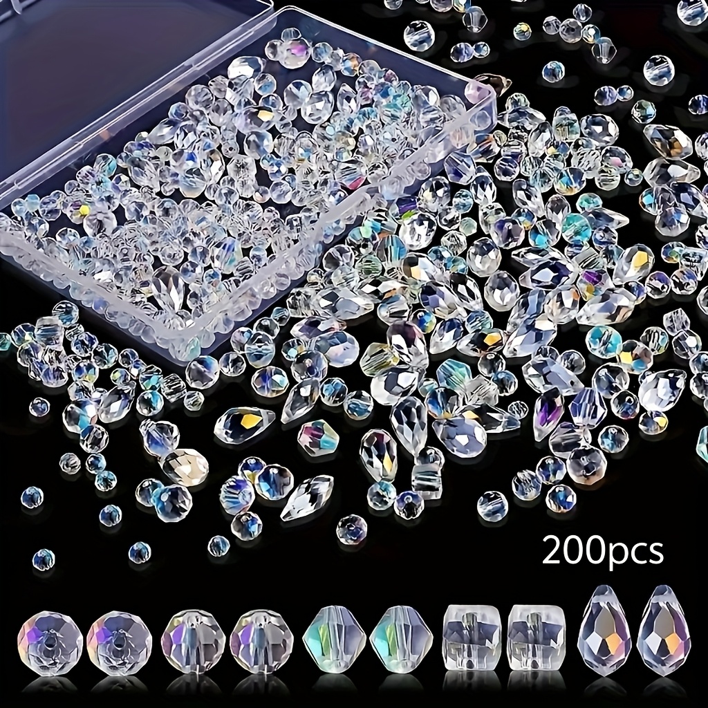 Image of Ab Crystal Glass Mixed Loose Beads 4/6/8mm 200pcs Jewelry Additions Suitable For Making Bracelets, Necklaces, Earrings, Mother's Day Friend Gift Set