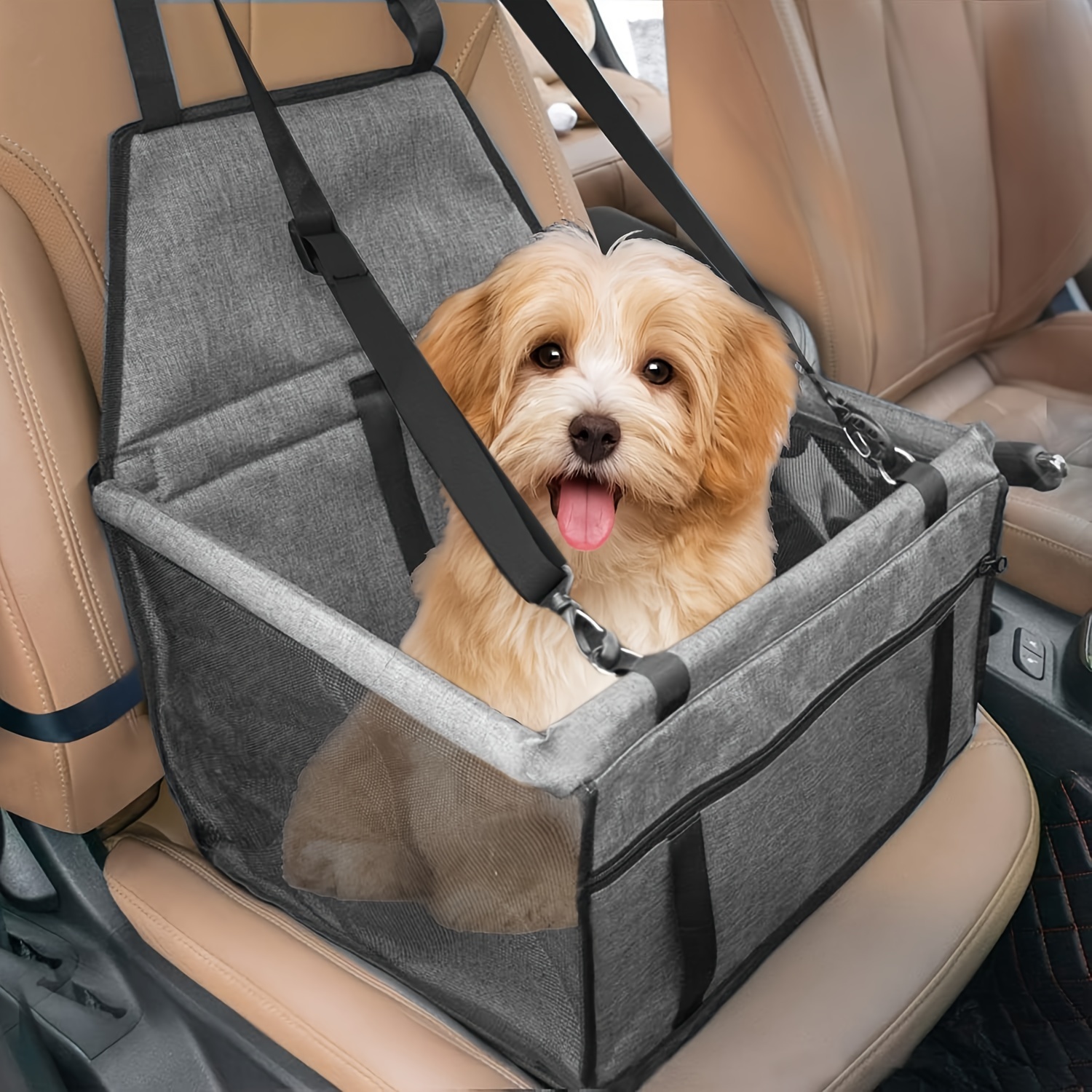 

Portable Pet Car Seat For Small To Medium Dogs And Cats, Easy , Foldable Travel Carrier With Removable Safety Strap And Pvc Support, Anti-collapse, Deep Gray