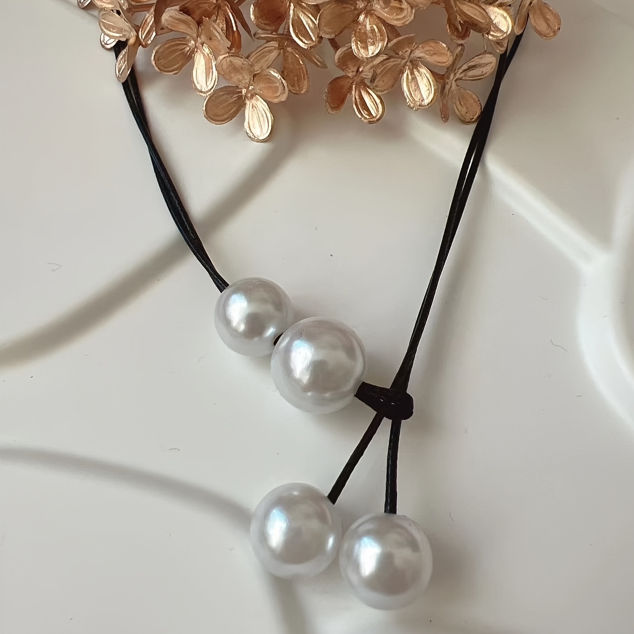 Double Layer Waxed Thread & Artificial Necklace Minimalist for Women
