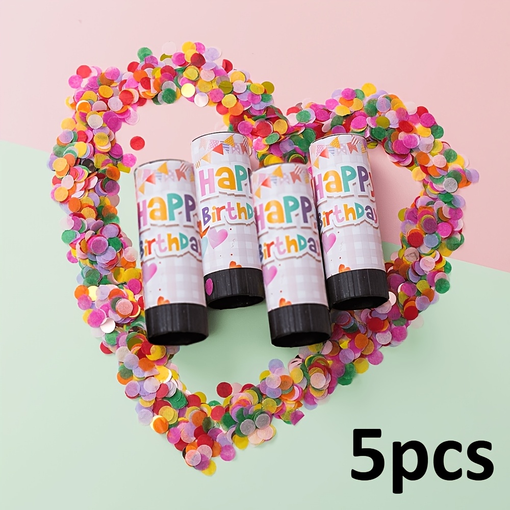 TEMU 5pcs Multi-colored Confetti Launcher Set | Handheld Petal Spray Nozzle, "happy Birthday" Themed Design, Colorful Party Decor, Essential For