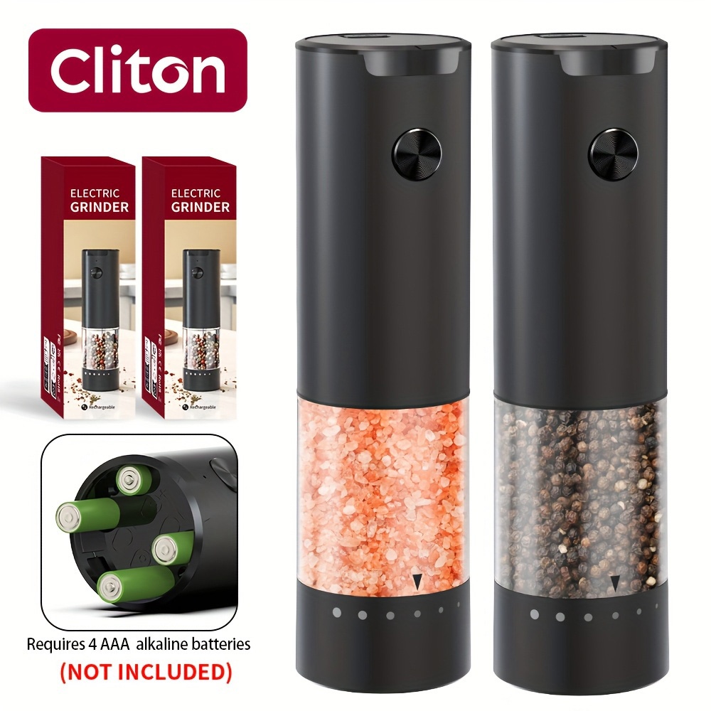 1/2 Pack Cliton Electric Salt Pepper Grinder Set - Automatic Spice Shaker With Transparent Window, 95ml Large Capacity, Led Light & Adjustable Coarseness, Kitchen Gadget For Wedding, Christmas Gift