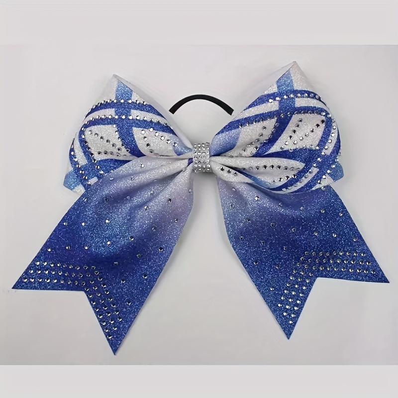 Image of 1pc Large Glitter Cheer Hair Bows With Rhinestones, Perfect For And Cheerleaders. Sparkly Hair Additions Come With Elastic Ties For Women And