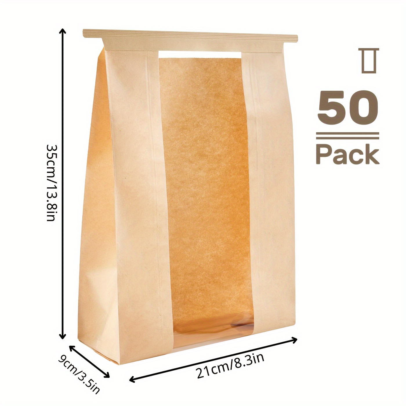 TEMU Lot économique de 50 sacs à pain en papier jetable pour pain , pain au , grands sacs de avec fenêtre, fermeture pliante supérieure, fil