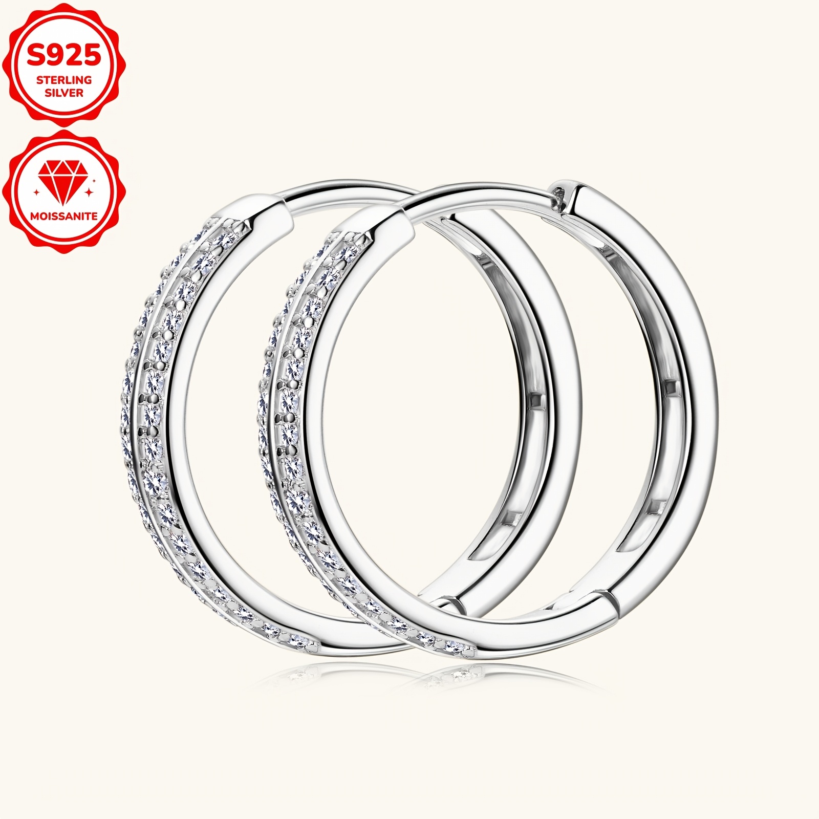 1 pair elegant 14k golden plated hoop earrings 925 sterling silver synthetic moissanite april birthstone daily wedding accessory christmas holiday jewelry 15mm inner diameter details 5