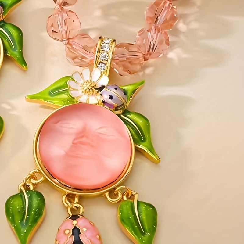 Vintage Enamel Drop Necklace with Rhinestone Accents