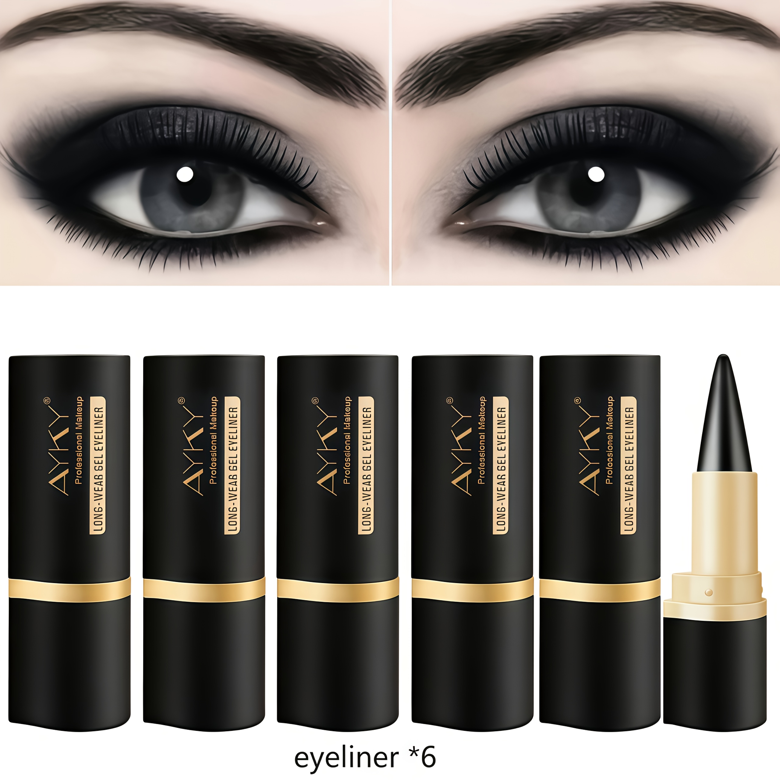 Image of 6pcs Set Of Solid Matte Black + Brown Eyeliner Gel - , Waterproof, Fade-proof, Suitable For Beginners - Easy-to-apply And Long-lasting Cream Formula