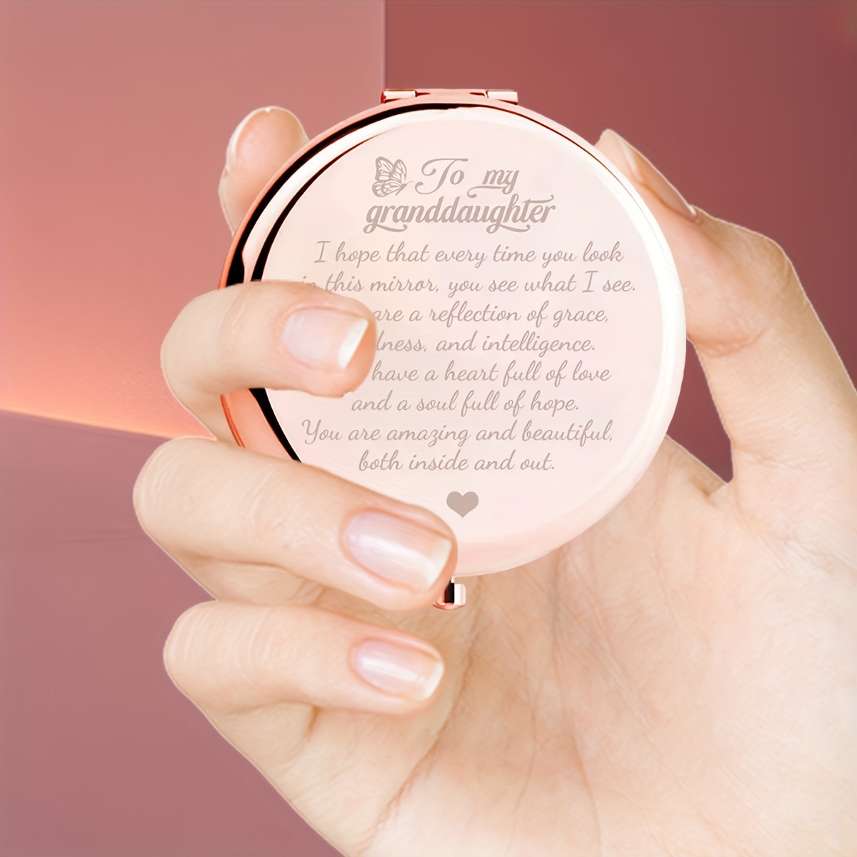 

Personalized Engraved Compact Mirror For Granddaughter - Stainless Steel, Foldable & Portable Makeup Mirror - Perfect Gift For Birthdays, Christmas & Special Occasions