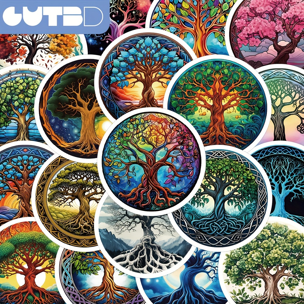 Image of 50 Sheets Life Tree Stickers Graffiti Stickers Pvc Decor Phone Case Laptop Guitar Suitcase Stickers