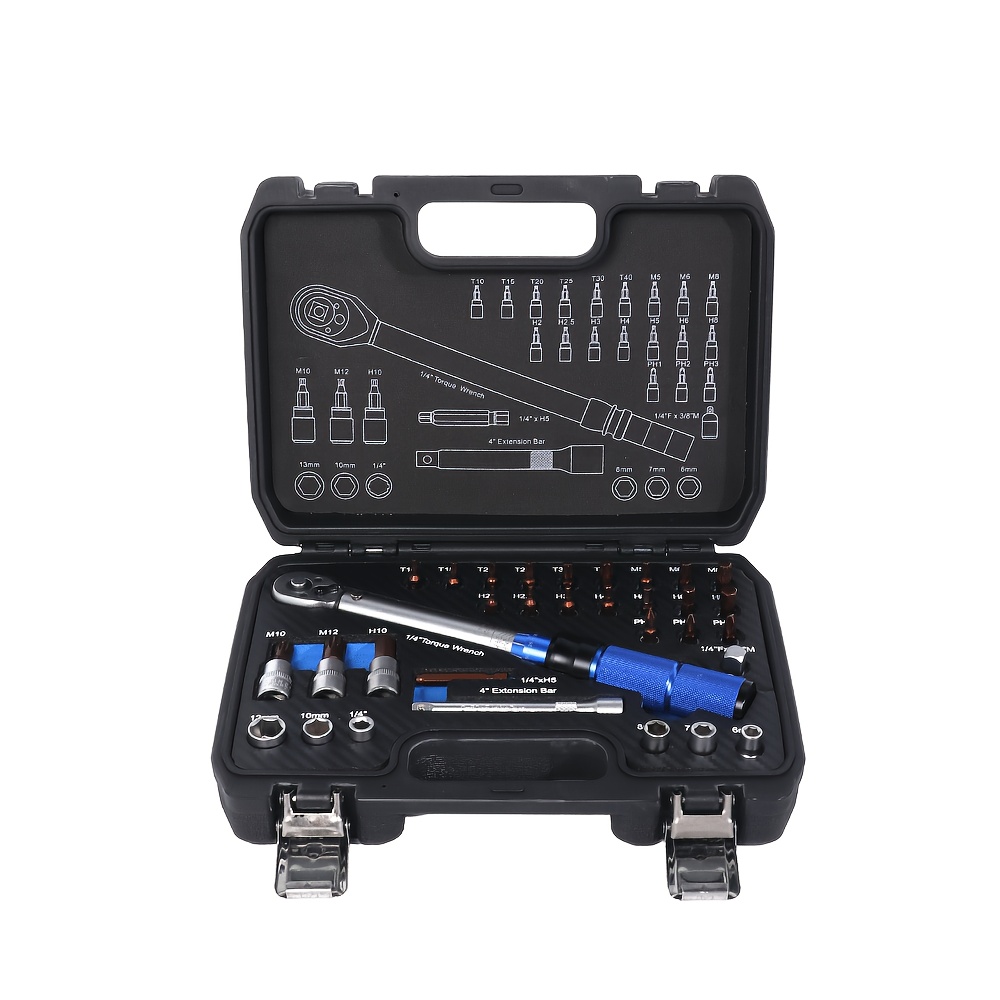 E-shop 32-teiliges Drehmomentschlüssel-Set, 1/4-Zoll Antrieb Fahrzeug-Drehmomentwerkzeug mit Sechskantnuten Verlängerungsstange, Präzisions 2 bis 24 Nm