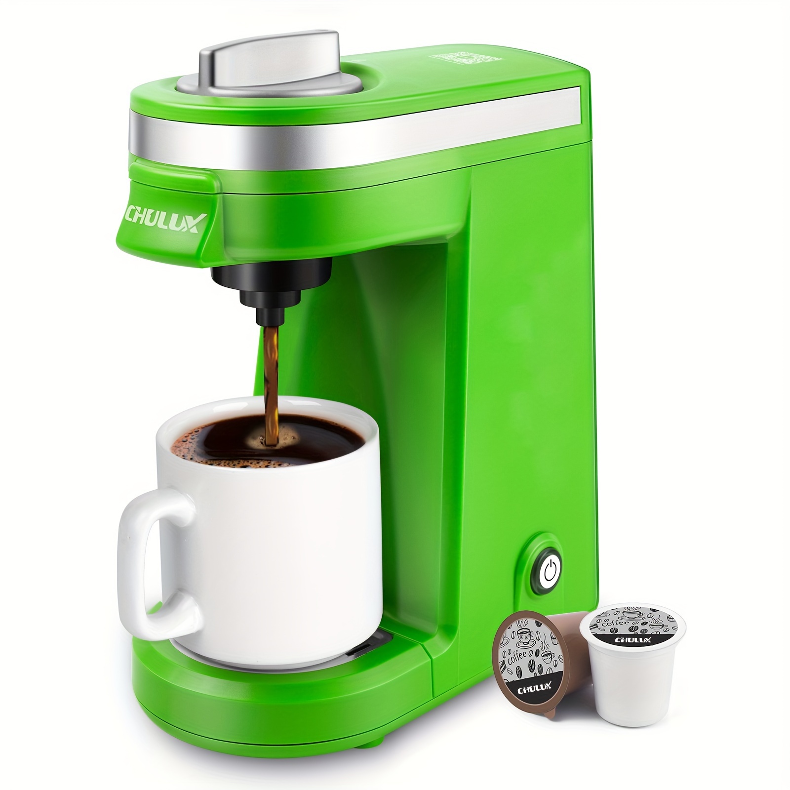 

1pc, Chulux Single Cup Coffee Maker, Suitable For K-cup Coffee Capsules, Tea Capsules And Ground Coffee, 12 Ounce Built-in Water Tank, Green