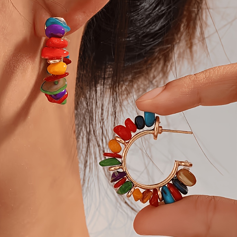 TEMU A Pair Of Bohemian Ethnic-style Turquoise Hand-beaded Resin Irregular Earrings