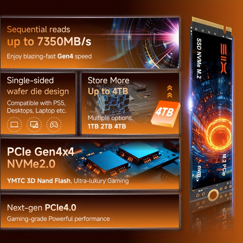six x7400 pro 1tb/2tb 7350mb/s read speed pcie 4.0 nvme