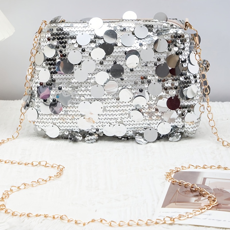 Image of 2025 New Style Fashionable Elegant Women's Evening Bag, Silvery Shimmering Sequined Decor Women', Phone Pouch And Coin Purse, Evening