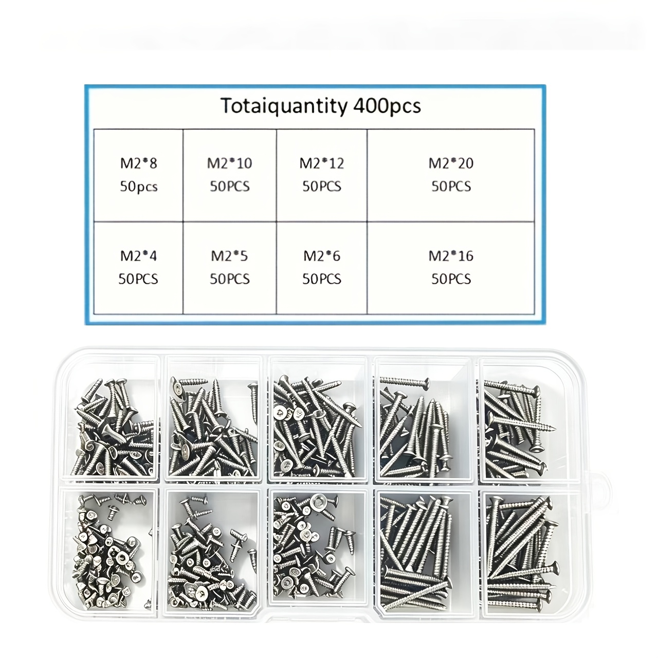 TEMU 400pcs Self Wood Screws Set, M2 Phillips Sheet Metal Screw, Self Screws Assortment Nuts Screw Fastener Sets