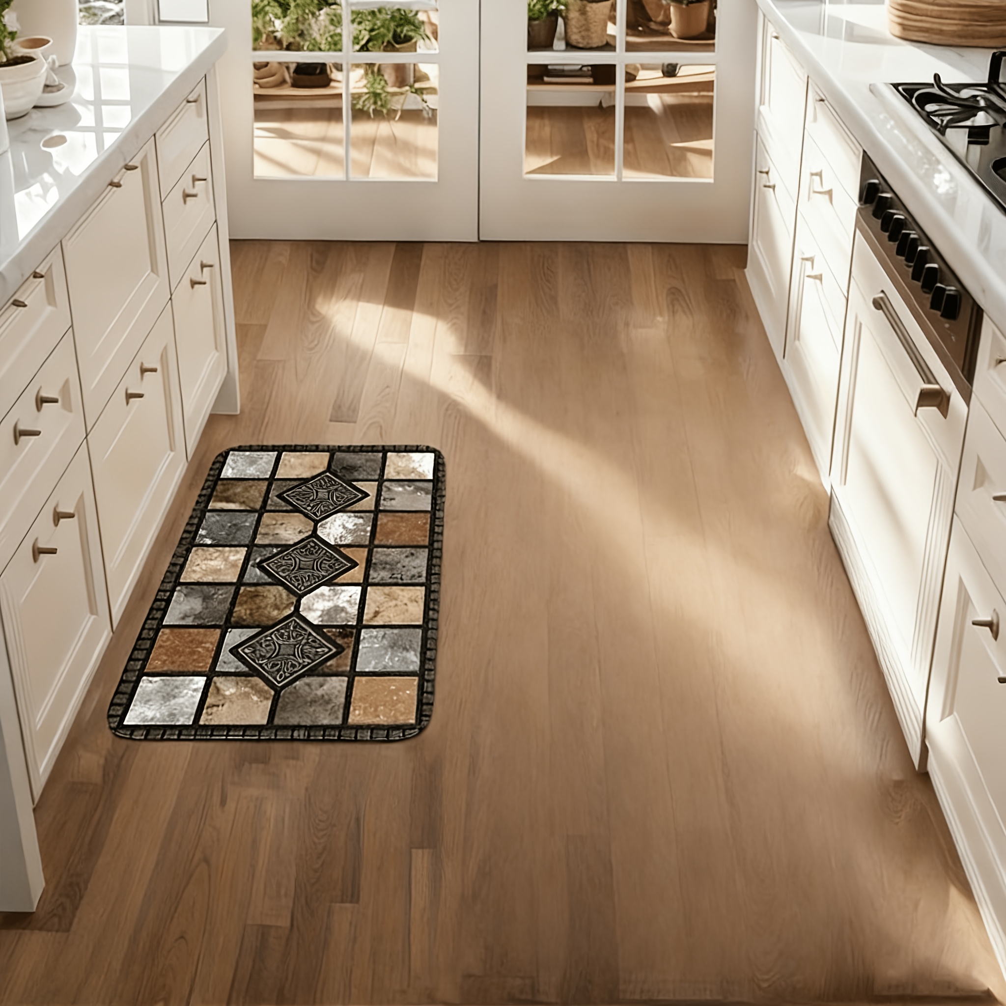 TEMU A Retro Stone Rhombus Kitchen Long Mat Soft, Durable, Non-slip, Machine Washable Velvet Carpet, Suitable For Living Room, Bedroom Or Study, A Of