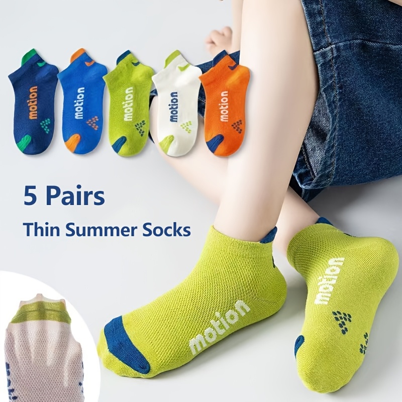 5 pairs kids breathable mesh ankle socks boys thin summer socks sporty   casual socks soft socks for daily wear