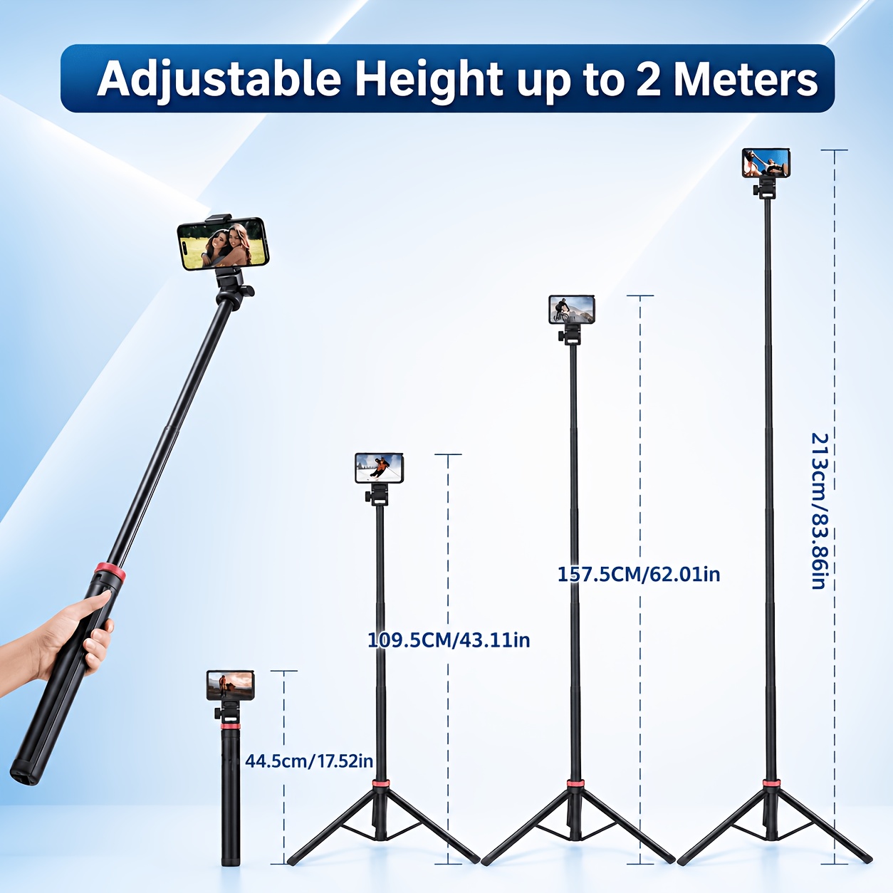 TEMU Uegogo 78.74 Inch Portable Aluminum Alloy Extendable Tripod, Includes Phone Clip Camera Adapter, 1/4" Interface, Universal For Smartphone Camera
