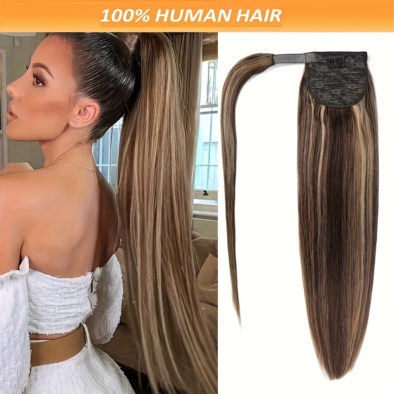 

Elegant Straight Ponytail Wrap Around Hairpiece - 100% Human Hair, Clip-in Pony For All Ages, Unisex-adult, Natural - Style #4p27