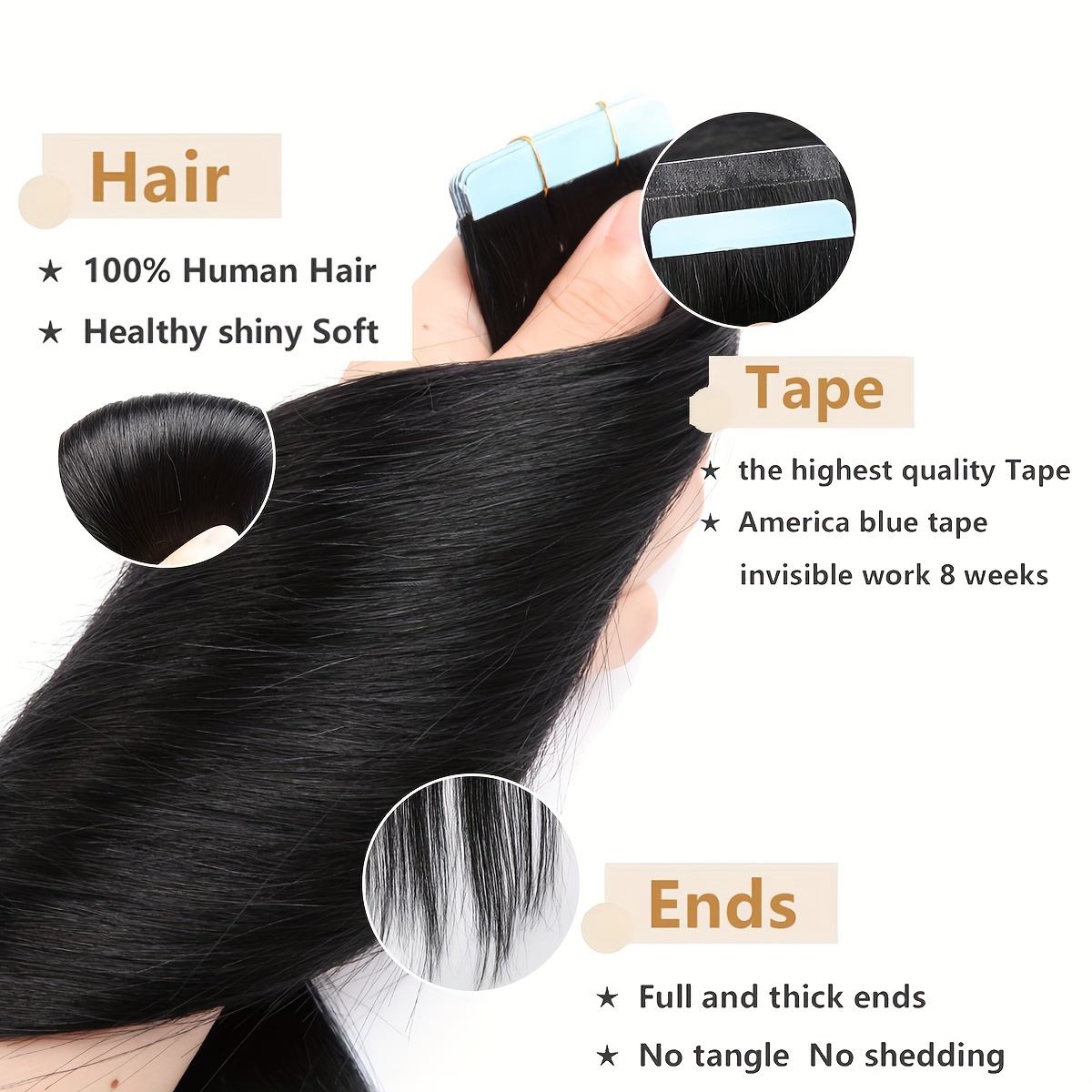   tape in hair extensions human     human hair extensions   for fashion women 10 pcs package dark   20g 25g details 1