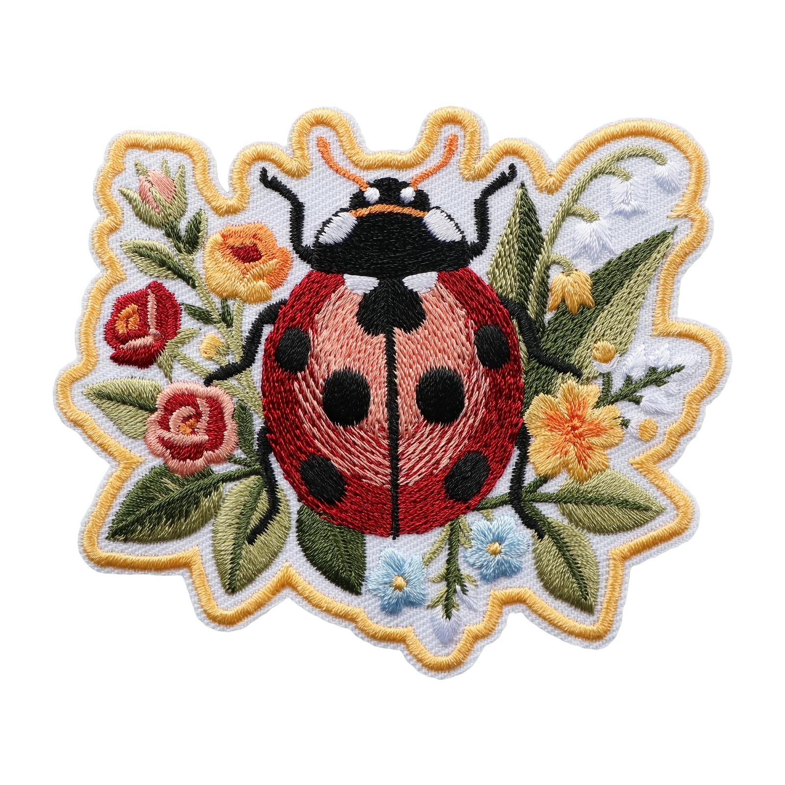 TEMU 1pc Cottagecore Ladybug Embroidered Patch, Vintage Flower Floral Iron On Patches, Botanical Badge, Cute Bug Applique For Jackets Backpacks