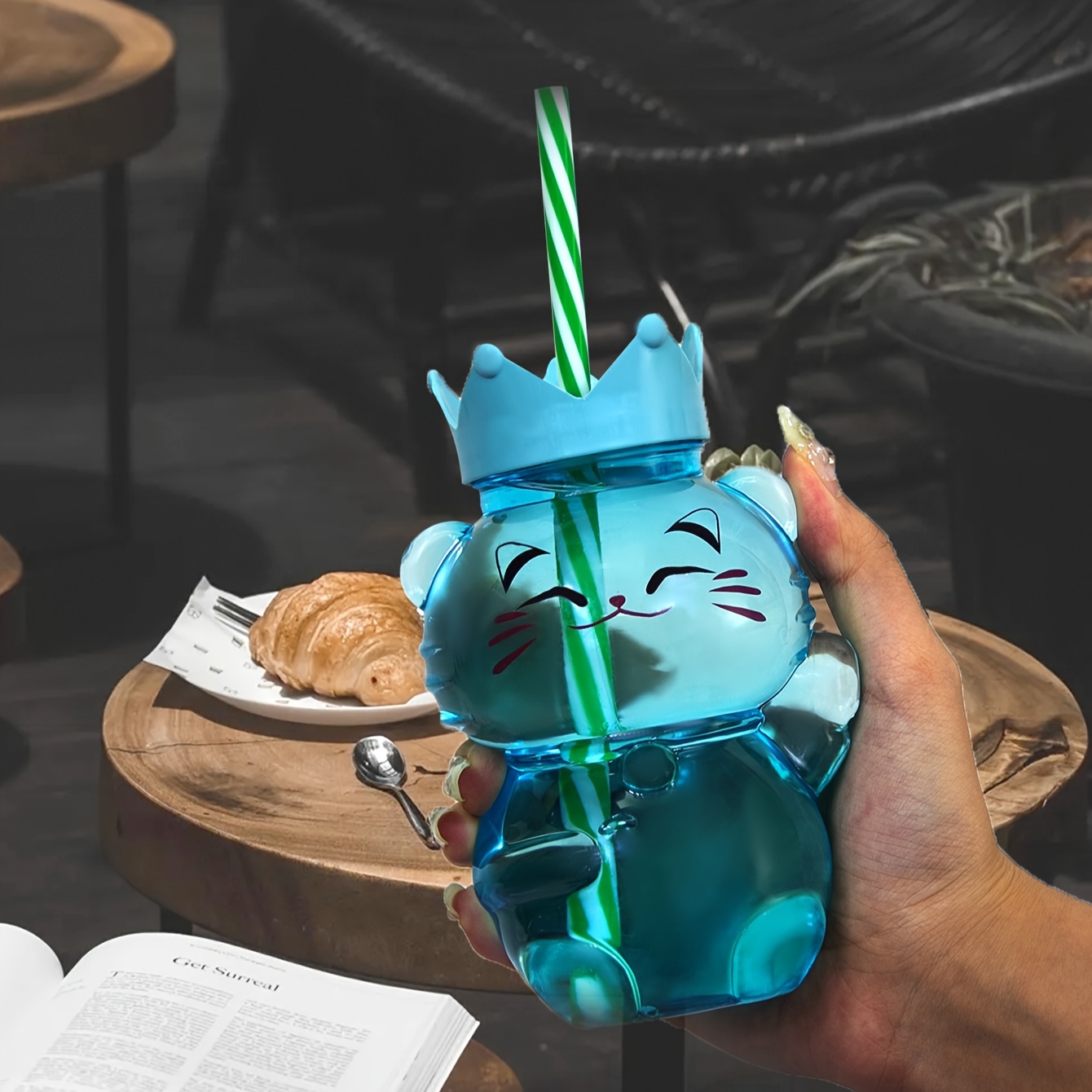 

1pcs, Crown Fortune Cat Cup Lid Straw Mug, Drop-proof Portable Pp Plastic Water Bottle, Outdoor Sports And Office Juice Mug, Suitable For Various Holiday Parties 400ml/13.5oz